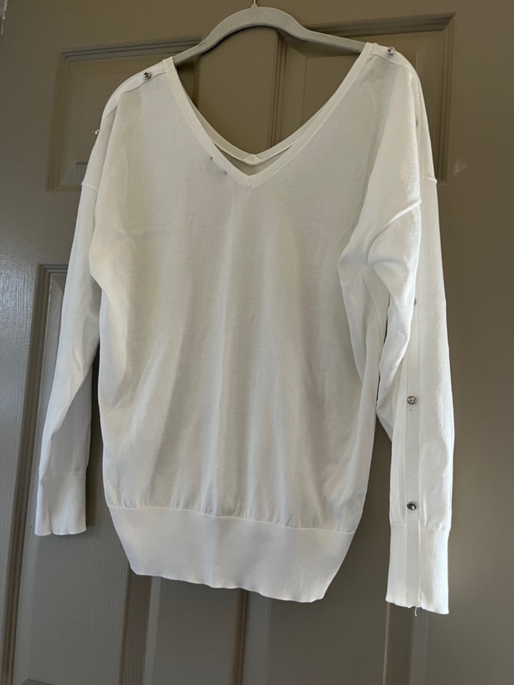 V-Neck Long Sleeve Women’s Sweater - White